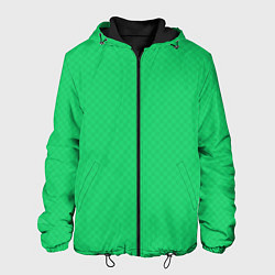 Куртка с капюшоном мужская Яркий зелёный текстурированный в мелкий квадрат, цвет: 3D-черный