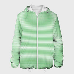 Куртка с капюшоном мужская Светло-зелёный в полоску, цвет: 3D-белый