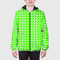 Куртка с капюшоном мужская Зелёные лепестки шестиугольники, цвет: 3D-черный — фото 2