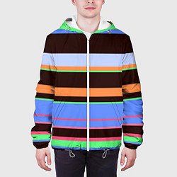 Куртка с капюшоном мужская Разноцветный полосатый, цвет: 3D-белый — фото 2