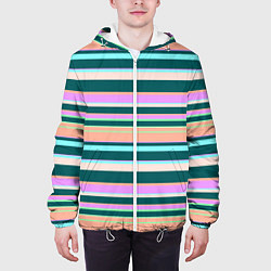 Куртка с капюшоном мужская Полосатый оранжево-бирюзовый, цвет: 3D-белый — фото 2