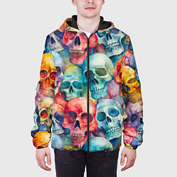 Куртка с капюшоном мужская Красочный узор с черепами, цвет: 3D-черный — фото 2