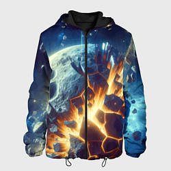 Куртка с капюшоном мужская Взрыв планеты - космос от нейросети, цвет: 3D-черный