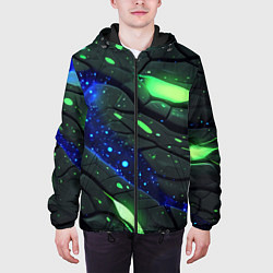 Куртка с капюшоном мужская Разлом плит с зеленым свечением, цвет: 3D-черный — фото 2