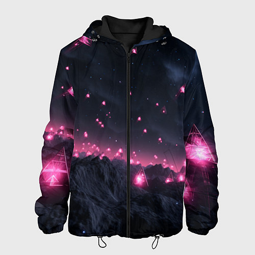 Мужская куртка Яркие пирамидки в космосе / 3D-Черный – фото 1