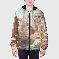 Куртка с капюшоном мужская Город в восточном стиле, цвет: 3D-черный — фото 2