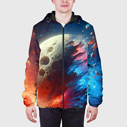 Куртка с капюшоном мужская Разрыв космического тела - нейросеть, цвет: 3D-черный — фото 2