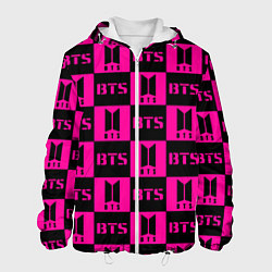 Куртка с капюшоном мужская BTS pattern pink logo, цвет: 3D-белый