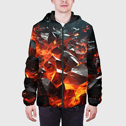 Куртка с капюшоном мужская Взрыв камней в красном неоне, цвет: 3D-черный — фото 2