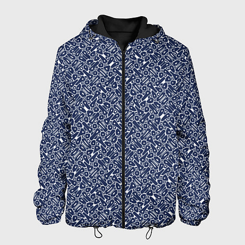 Мужская куртка Сине-белый паттерн узорчатый / 3D-Черный – фото 1