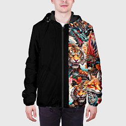 Куртка с капюшоном мужская Тату ирезуми дракона тигр лис и самурай, цвет: 3D-черный — фото 2