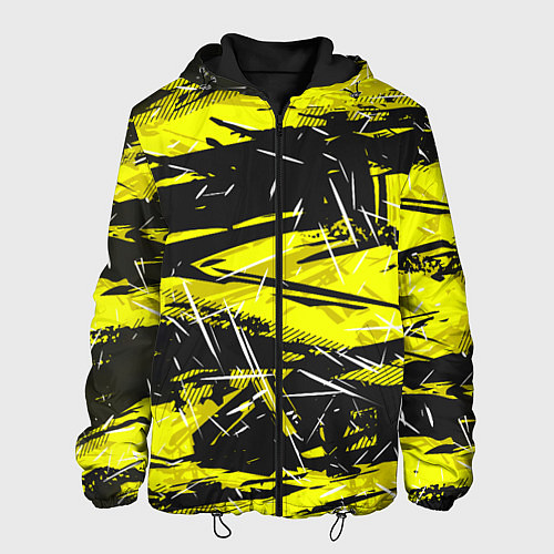 Мужская куртка Yellow geometry - спортивный узор / 3D-Черный – фото 1