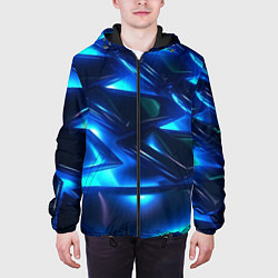 Куртка с капюшоном мужская Синие абстрактные неоновые плиты, цвет: 3D-черный — фото 2
