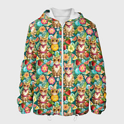 Куртка с капюшоном мужская Лето и коты на отдыхе, цвет: 3D-белый