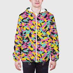 Куртка с капюшоном мужская Пиксельный камуфляжный паттерн в неоновых цветах, цвет: 3D-белый — фото 2