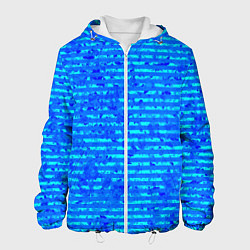 Куртка с капюшоном мужская Яркий голубой абстрактный полосатый, цвет: 3D-белый
