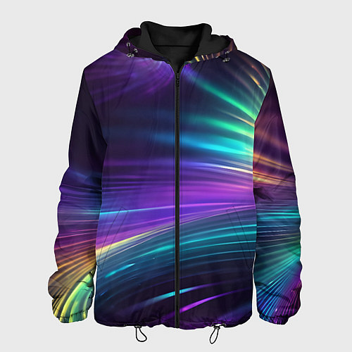 Мужская куртка Неоновые лучи на фиолетовом фоне / 3D-Черный – фото 1