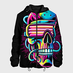 Куртка с капюшоном мужская Cyber skull - ai art neon, цвет: 3D-черный