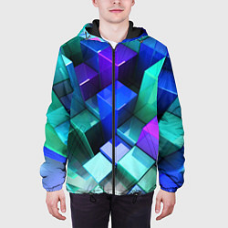 Куртка с капюшоном мужская Неоновые кубы текстура, цвет: 3D-черный — фото 2