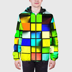 Куртка с капюшоном мужская Оптические кубы, цвет: 3D-черный — фото 2