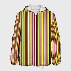 Куртка с капюшоном мужская Жёлто-розовый сочетание полосатое, цвет: 3D-белый