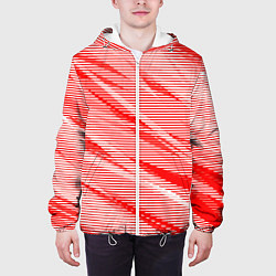 Куртка с капюшоном мужская Полосатый красно-белый, цвет: 3D-белый — фото 2