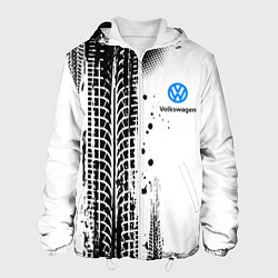Куртка с капюшоном мужская Фольксваген - следы от шин, цвет: 3D-белый