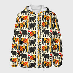 Куртка с капюшоном мужская Африканские узор слон, цвет: 3D-белый