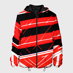 Куртка с капюшоном мужская Чёрно-белые полосы на красном фоне, цвет: 3D-черный