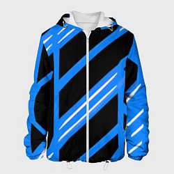 Куртка с капюшоном мужская Black and white stripes on a blue background, цвет: 3D-белый