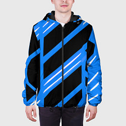 Куртка с капюшоном мужская Black and white stripes on a blue background, цвет: 3D-черный — фото 2