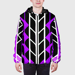 Куртка с капюшоном мужская Бело-фиолетовые линии на чёрном фоне, цвет: 3D-черный — фото 2
