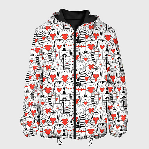 Мужская куртка Котики держат сердечки / 3D-Черный – фото 1