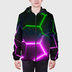 Куртка с капюшоном мужская Фиолетовые и зеленые неоновые плиты в разломе, цвет: 3D-черный — фото 2
