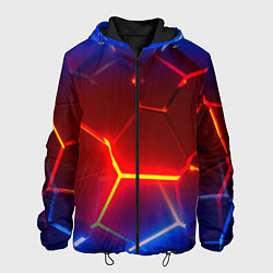 Куртка с капюшоном мужская Светящиеся лавой неоновые плиты в разломе, цвет: 3D-черный