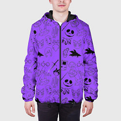 Куртка с капюшоном мужская Хэллоуин узор на фиолетовом фоне, цвет: 3D-черный — фото 2