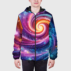 Куртка с капюшоном мужская Космическая галактическая спираль - неоновое свече, цвет: 3D-черный — фото 2