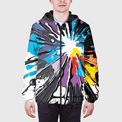 Куртка с капюшоном мужская Кляксы краски - абстракция, цвет: 3D-черный — фото 2