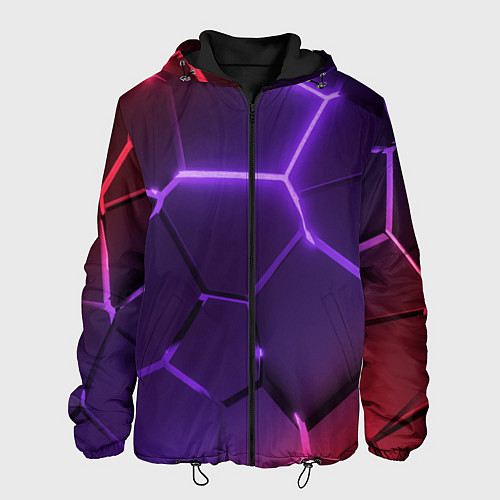 Мужская куртка Красно-фиолетовые неоновые плиты в разломе / 3D-Черный – фото 1