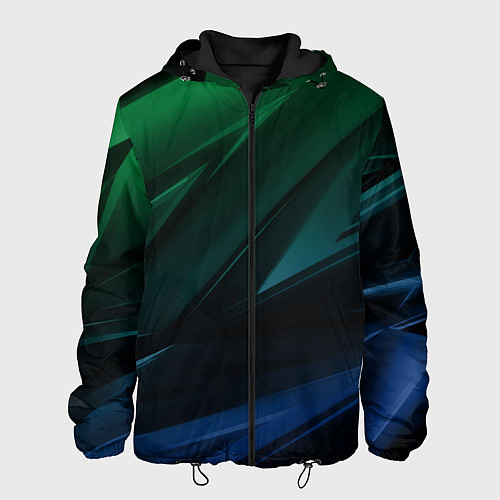 Мужская куртка Зелено-синие абстрактные объемные полосы / 3D-Черный – фото 1
