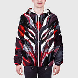 Куртка с капюшоном мужская Хаотичная красно-белая абстракция, цвет: 3D-белый — фото 2