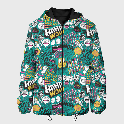Мужская куртка Ха-ха ничего себе - паттерн с рожицами / 3D-Черный – фото 1