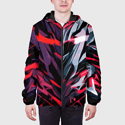 Куртка с капюшоном мужская Хаотичная чёрно-красная абстракция, цвет: 3D-черный — фото 2