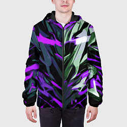 Куртка с капюшоном мужская Хаотичная чёрно-фиолетово абстракция, цвет: 3D-черный — фото 2