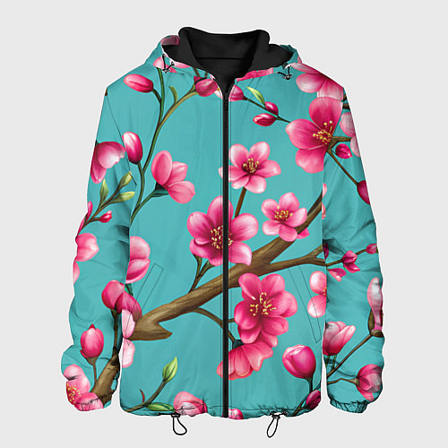 Мужская куртка Ветка розовой сакуры / 3D-Черный – фото 1