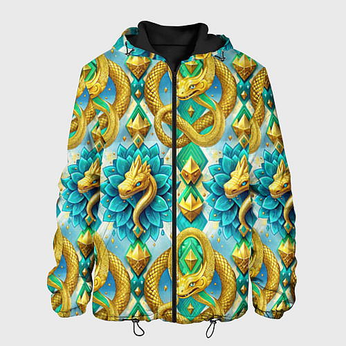 Мужская куртка Золотистые змеи и цветы / 3D-Черный – фото 1