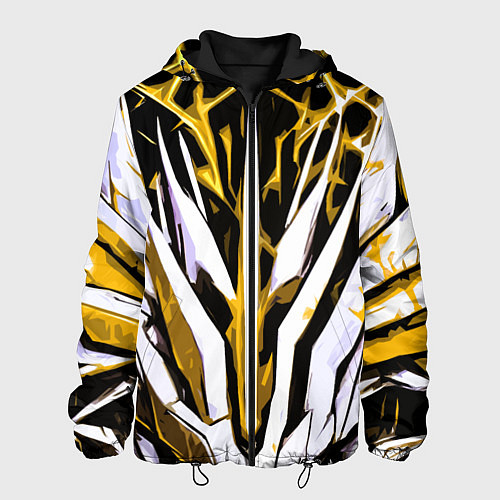 Мужская куртка Чёрный фон, жёлто-белая абстракция / 3D-Черный – фото 1