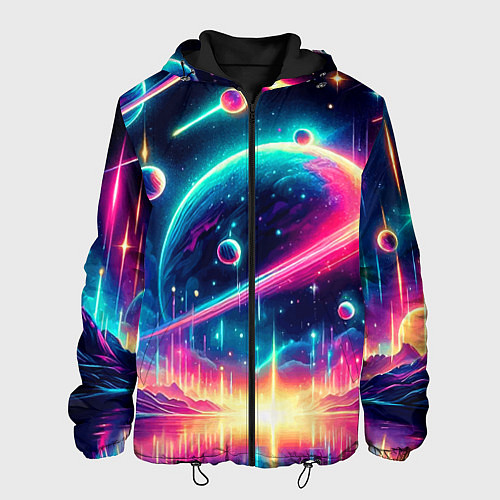 Мужская куртка Неоновый космос - нейроарт / 3D-Черный – фото 1
