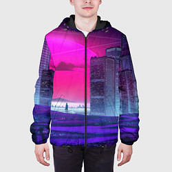 Куртка с капюшоном мужская Synthwave неоновый город, цвет: 3D-черный — фото 2