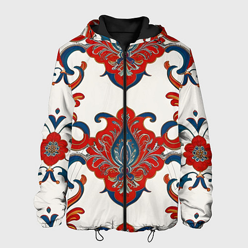 Мужская куртка Узор красно-синий на белом фоне / 3D-Черный – фото 1